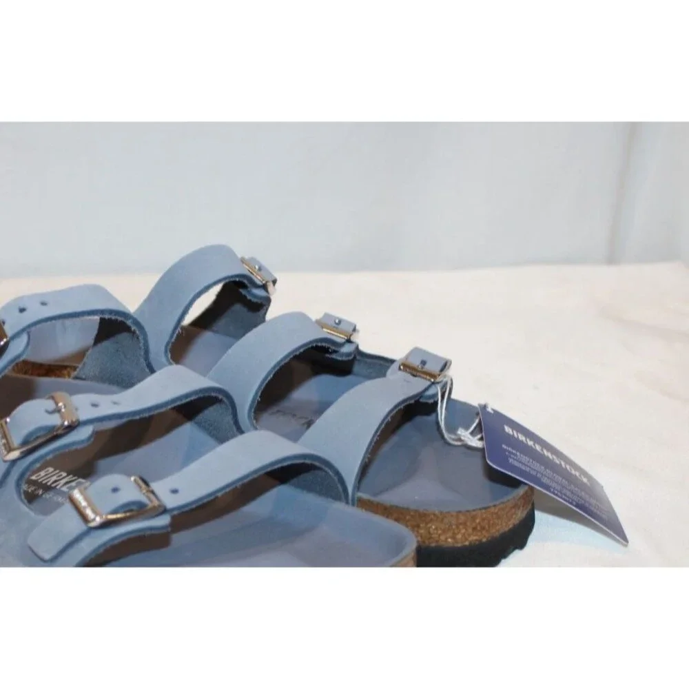 BIRKENSTOCK WOMEN'S FLORIDA LEATHER 3 STRAP SANDALS STONE BLUE 38 REGULAR